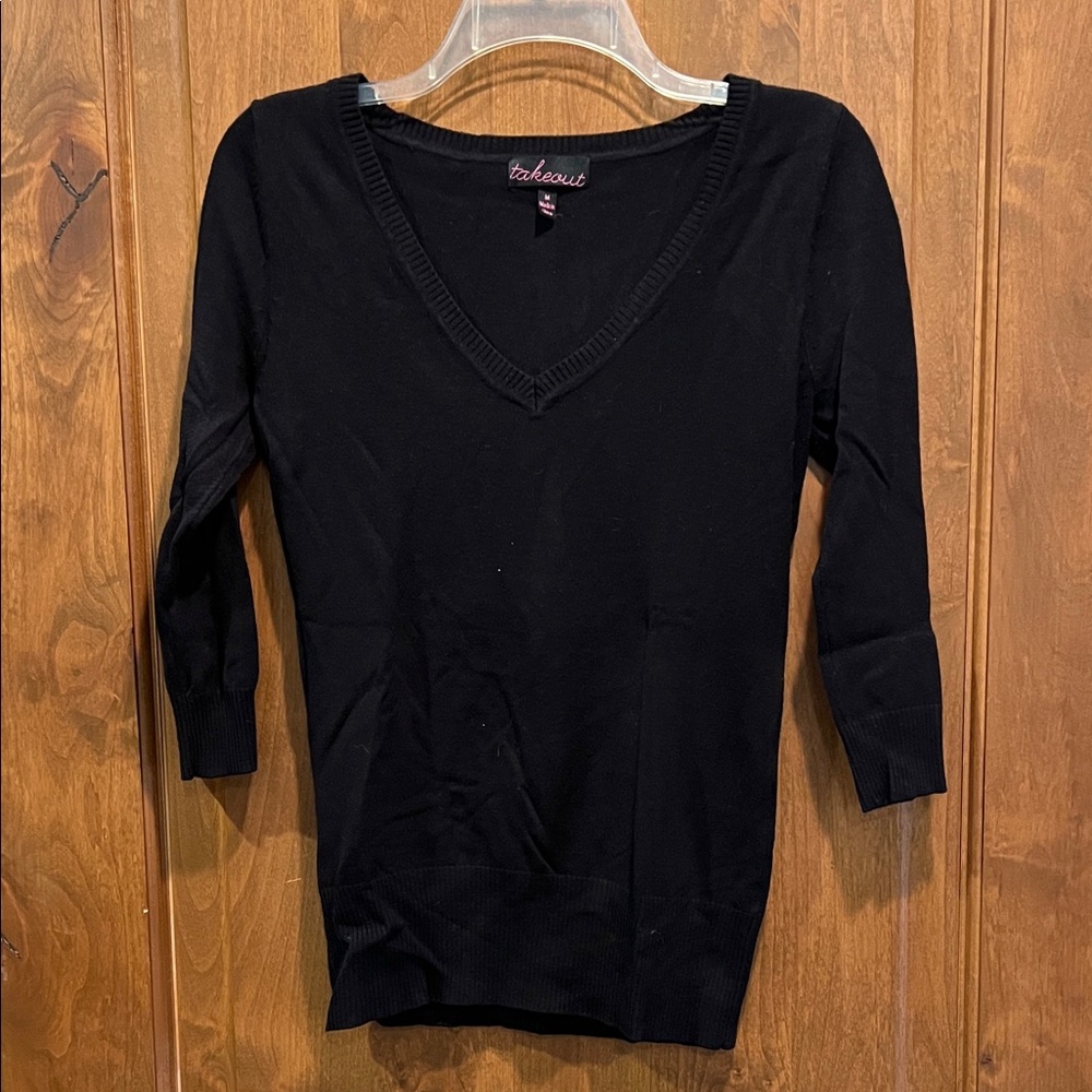 Takeout Black V-Neck Blouse M